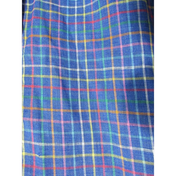 Frank & Eileen Barry Linen Blue Plaid Long Sleeve Button Down V Neck Shirt L EUC - Picture 3 of 5